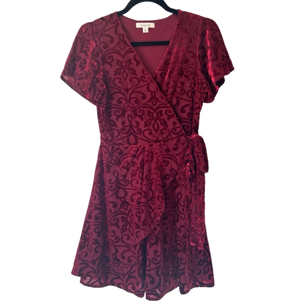 Francesca’s Dress Holiday Party Red Burgundy Velvet Wrap Mini Women’s Medium